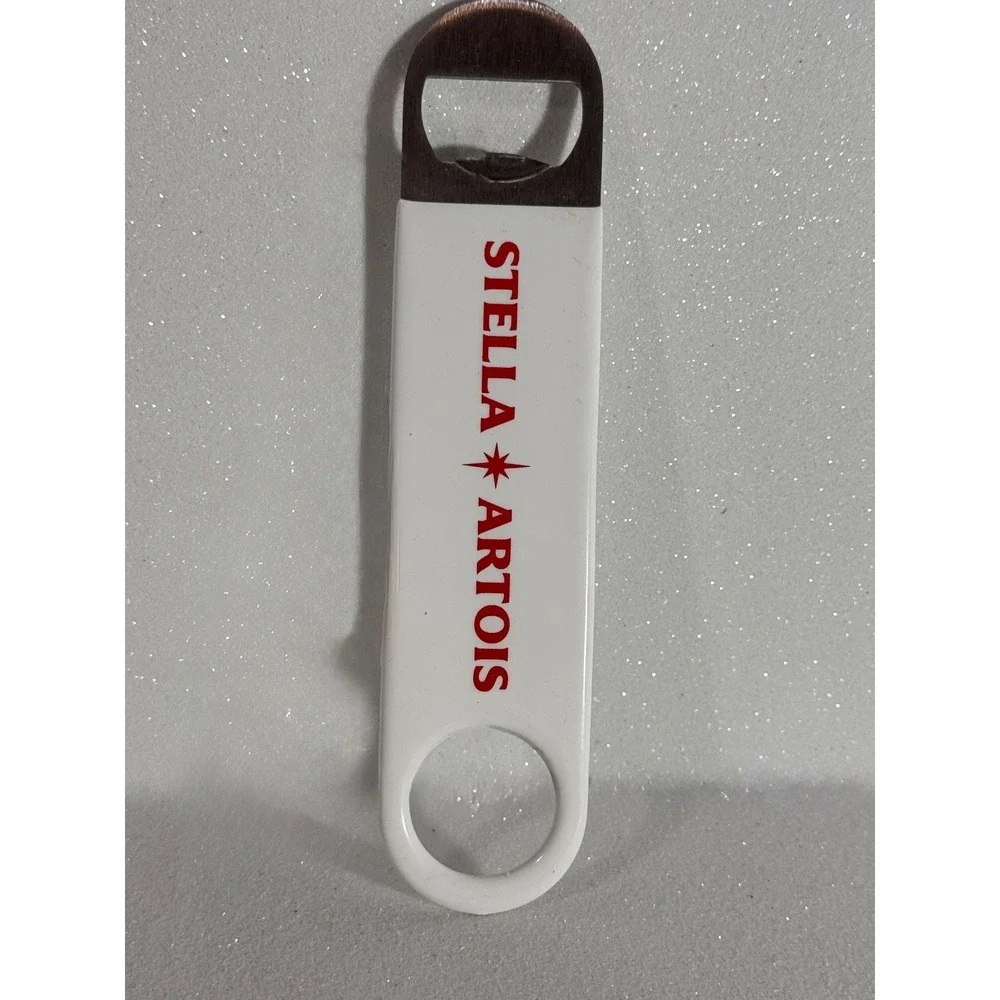 Stella Artois White Vinyl Coated Stainless Steel Bar Blade Bottle Opener 7 Inch